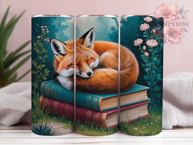 Sleeping Fox Woodland Book Lover Tumbler, Book Lover Tumbler, Cozy Wrap, Woodland Animal, Reading Design, Sublimation Cup, 20Oz Tumbler Sublimation Li Zamperini 