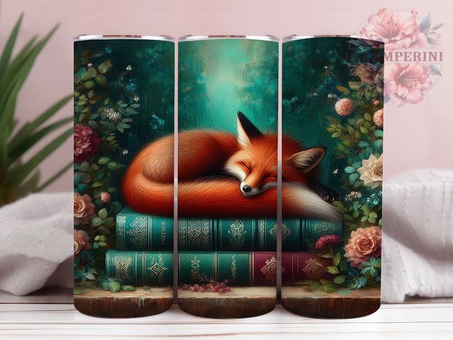 Sleeping Fox Woodland Book Lover Tumbler, Book Lover Tumbler, Cozy Wrap, Woodland Animal, Reading Design, Sublimation Cup, 20Oz Tumbler Sublimation Li Zamperini 