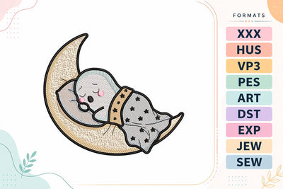 Sleeping Ghost on Crescent Moon Embroidery Design Embroidery/Applique DESIGNS sg embroidery 