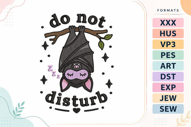 Sleeping Halloween Bat Do Not Disturb Embroidery Design Embroidery/Applique DESIGNS sg embroidery 