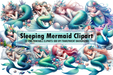 Sleeping Mermaid Clipart PNG Graphics Sublimation designartist 