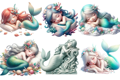 Sleeping Mermaid Clipart PNG Graphics Sublimation designartist 