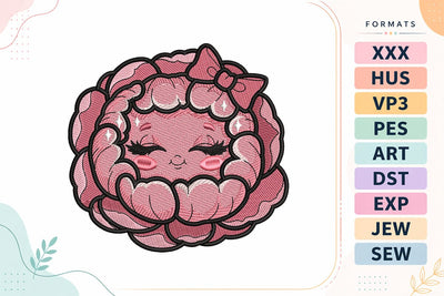 Sleeping Pink Peony Flower with Bow Embroidery Design Embroidery/Applique DESIGNS sg embroidery 