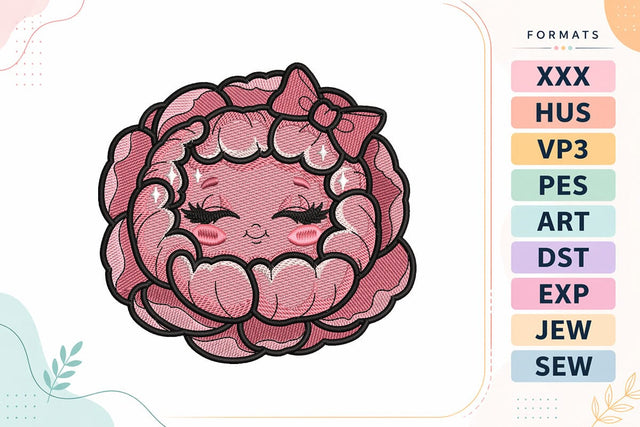 Sleeping Pink Peony Flower with Bow Embroidery Design Embroidery/Applique DESIGNS sg embroidery 