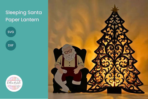 Sleeping Santa and Christmas Tree Paper Lantern – Layered SVG Cut File SVG Dots-A-Lot 