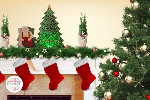 Sleeping Santa and Christmas Tree Paper Lantern – Layered SVG Cut File SVG Dots-A-Lot 