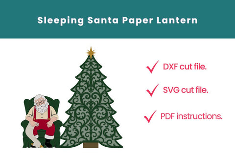 Sleeping Santa and Christmas Tree Paper Lantern – Layered SVG Cut File SVG Dots-A-Lot 