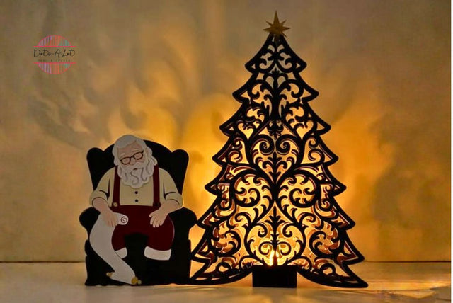 Sleeping Santa and Christmas Tree Paper Lantern – Layered SVG Cut File SVG Dots-A-Lot 