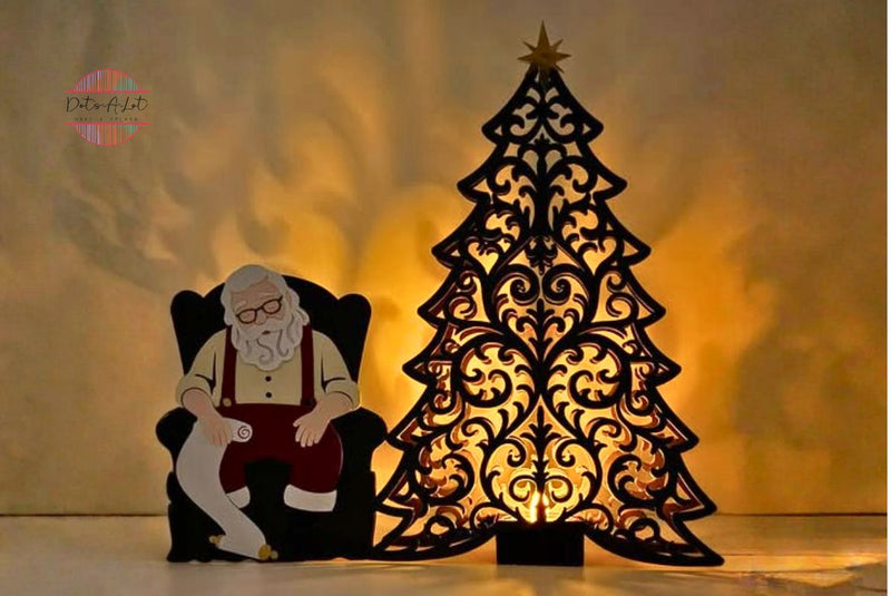 Sleeping Santa and Christmas Tree Paper Lantern – Layered SVG Cut File SVG Dots-A-Lot 