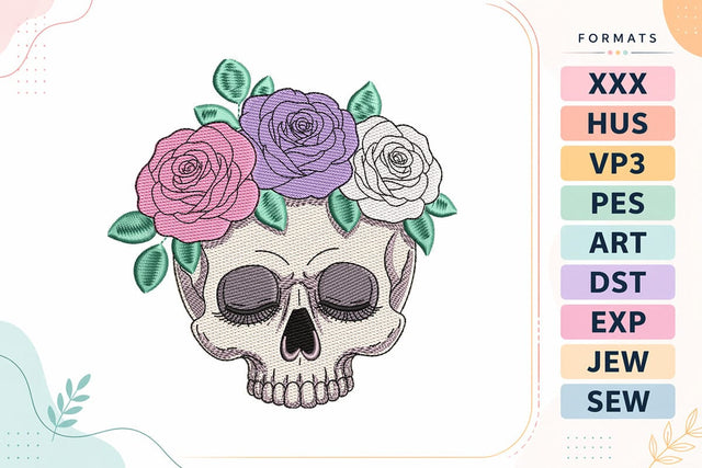 Sleeping Skull with Rose Crown Halloween Embroidery Design Embroidery/Applique DESIGNS sg embroidery 