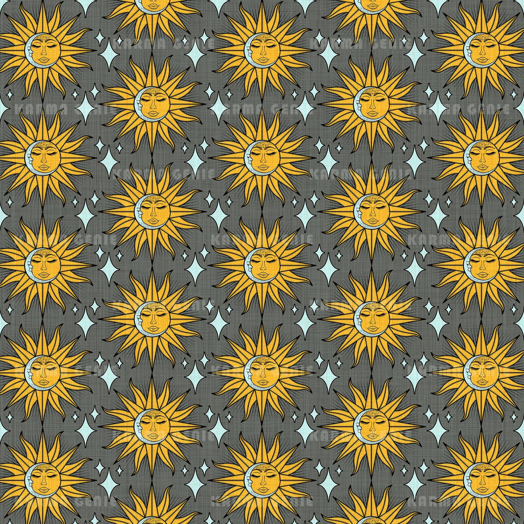 Sleeping Sun Moon And Stars Celestial Pattern Wallpaper With Fabric ...