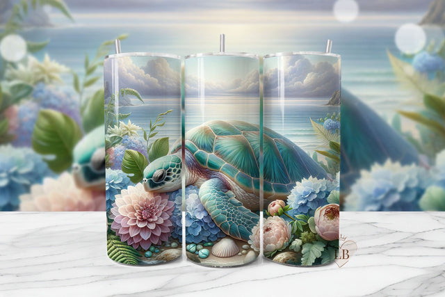 Sleeping Turtle Tumbler Wrap, 20oz Floral Sublimation PNG Sublimation BijouBay 