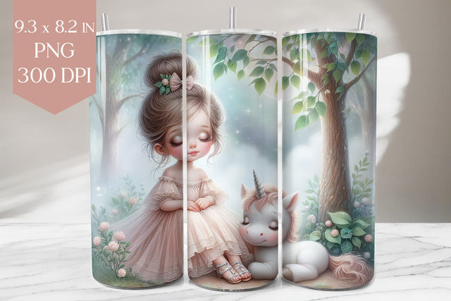Sleeping Unicorn and Girl Tumbler Sublimation PNG Sublimation BijouBay 