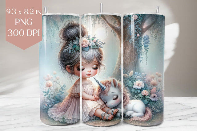 Sleeping Unicorn and Girl Tumbler Sublimation PNG Sublimation BijouBay 
