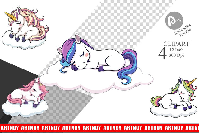 Sleeping Unicorn Clipart Sublimation artnoy 