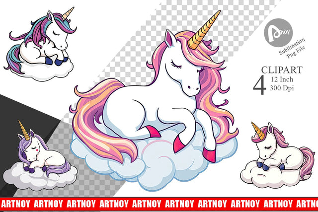 Sleeping Unicorn Clipart Sublimation artnoy 