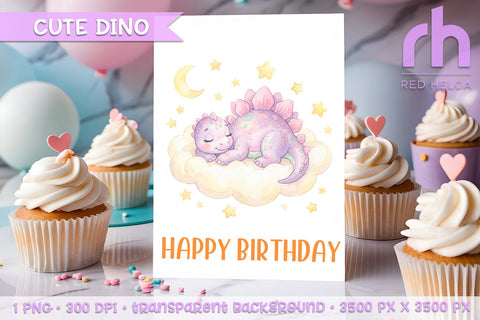 Sleeping Watercolor Dinosaur Clipart PNG, Nursery Art, Baby Shower Decor Sublimation RedHelgaArt 
