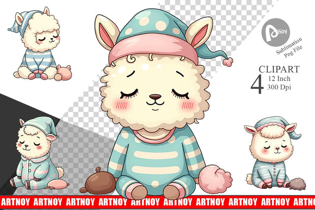 Sleepy Alpaca Clipart Sublimation artnoy 