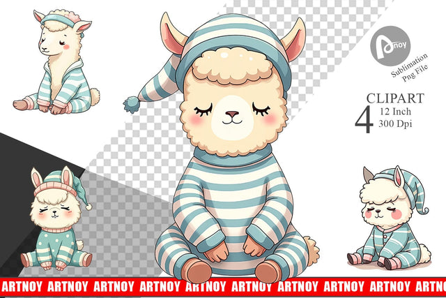 Sleepy Alpaca Clipart Sublimation artnoy 