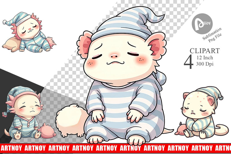 Sleepy Axolotl Clipart Sublimation artnoy 