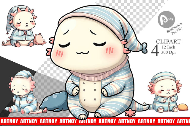 Sleepy Axolotl Clipart Sublimation artnoy 