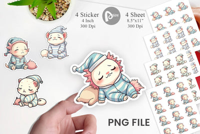 Sleepy Axolotl Sticker Sublimation artnoy 