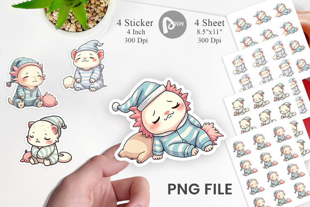 Sleepy Axolotl Sticker Sublimation artnoy 