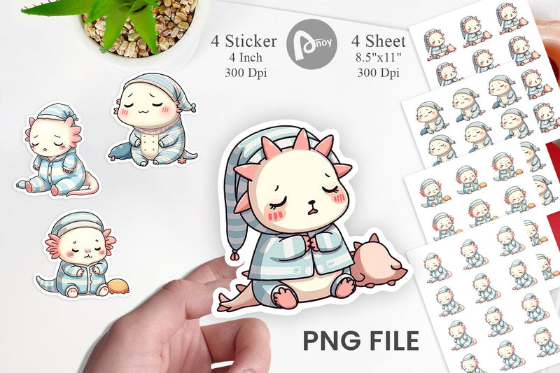 Sleepy Axolotl Sticker Sublimation artnoy 