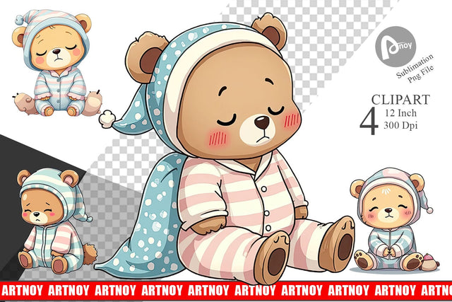 Sleepy Bear Clipart Sublimation artnoy 