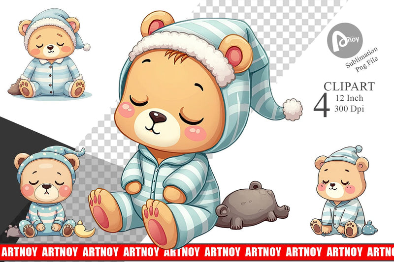 Sleepy Bear Clipart Sublimation artnoy 