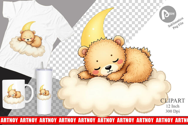 Sleepy Bear Cloud Clipart Sublimation artnoy 