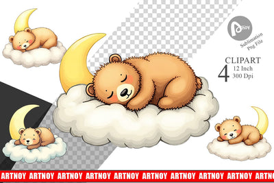 Sleepy Bear Cloud Clipart Sublimation artnoy 