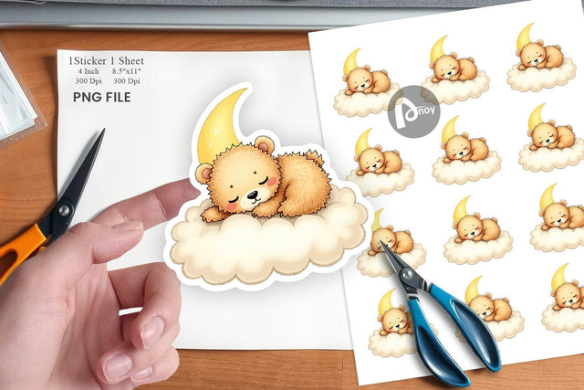 Sleepy Bear Cloud Sticker Sublimation artnoy 
