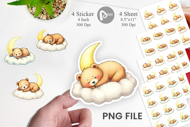Sleepy Bear Cloud Sticker Sublimation artnoy 