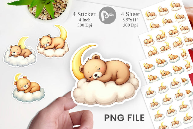 Sleepy Bear Cloud Sticker Sublimation artnoy 