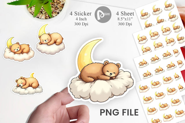 Sleepy Bear Cloud Sticker Sublimation artnoy 