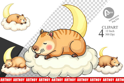 Sleepy Capybara Cloud Clipart Sublimation artnoy 