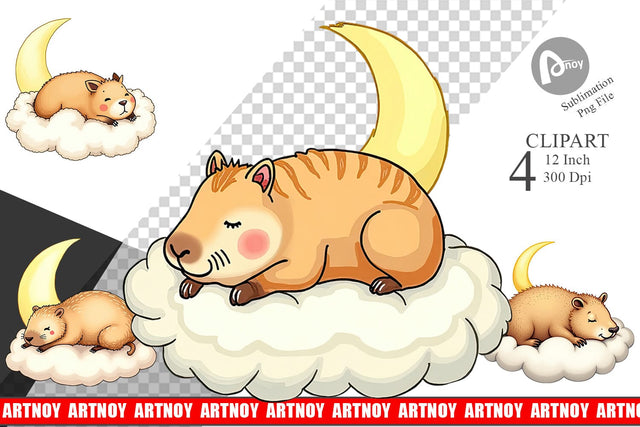 Sleepy Capybara Cloud Clipart Sublimation artnoy 