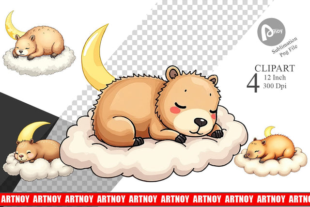 Sleepy Capybara Cloud Clipart Sublimation artnoy 