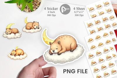 Sleepy Capybara Cloud Sticker Sublimation artnoy 