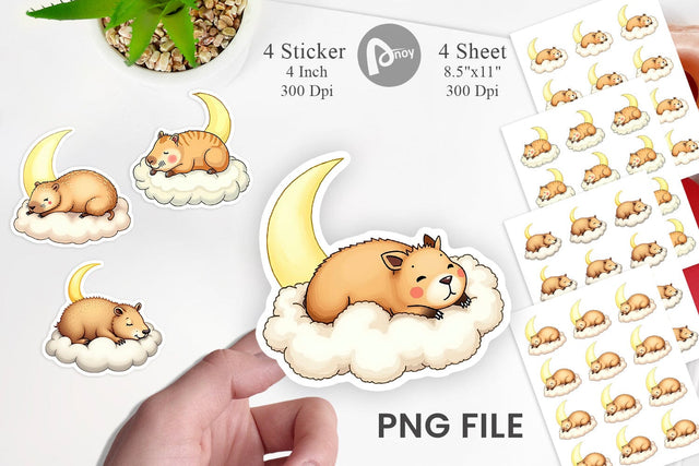 Sleepy Capybara Cloud Sticker Sublimation artnoy 