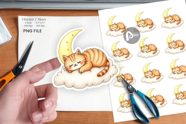 Sleepy Cat Cloud Sticker Sublimation artnoy 