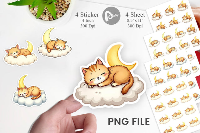 Sleepy Cat Cloud Sticker Sublimation artnoy 