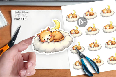Sleepy Cat Cloud Sticker Sublimation artnoy 