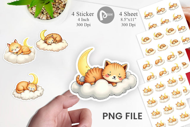 Sleepy Cat Cloud Sticker Sublimation artnoy 