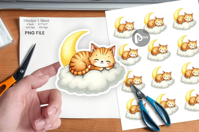 Sleepy Cat Cloud Sticker Sublimation artnoy 
