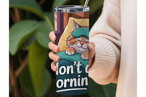 Sleepy Cat Morning 20oz Tumbler Wrap Sublimation DesignSVG 