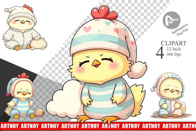 Sleepy Chicken Clipart Sublimation artnoy 