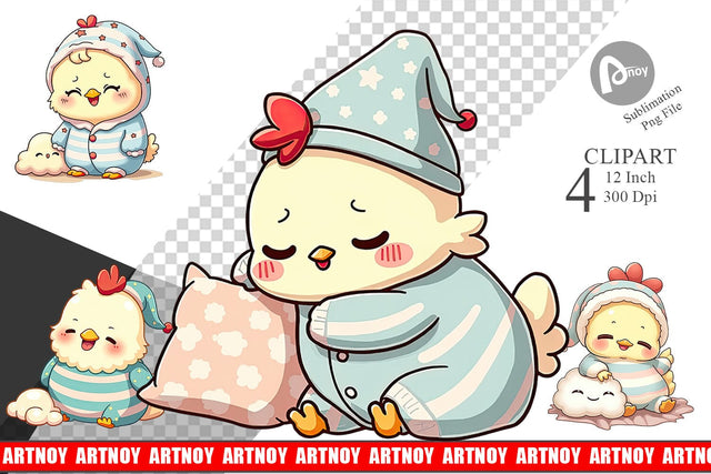 Sleepy Chicken Clipart Sublimation artnoy 