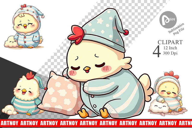 Sleepy Chicken Clipart Sublimation artnoy 